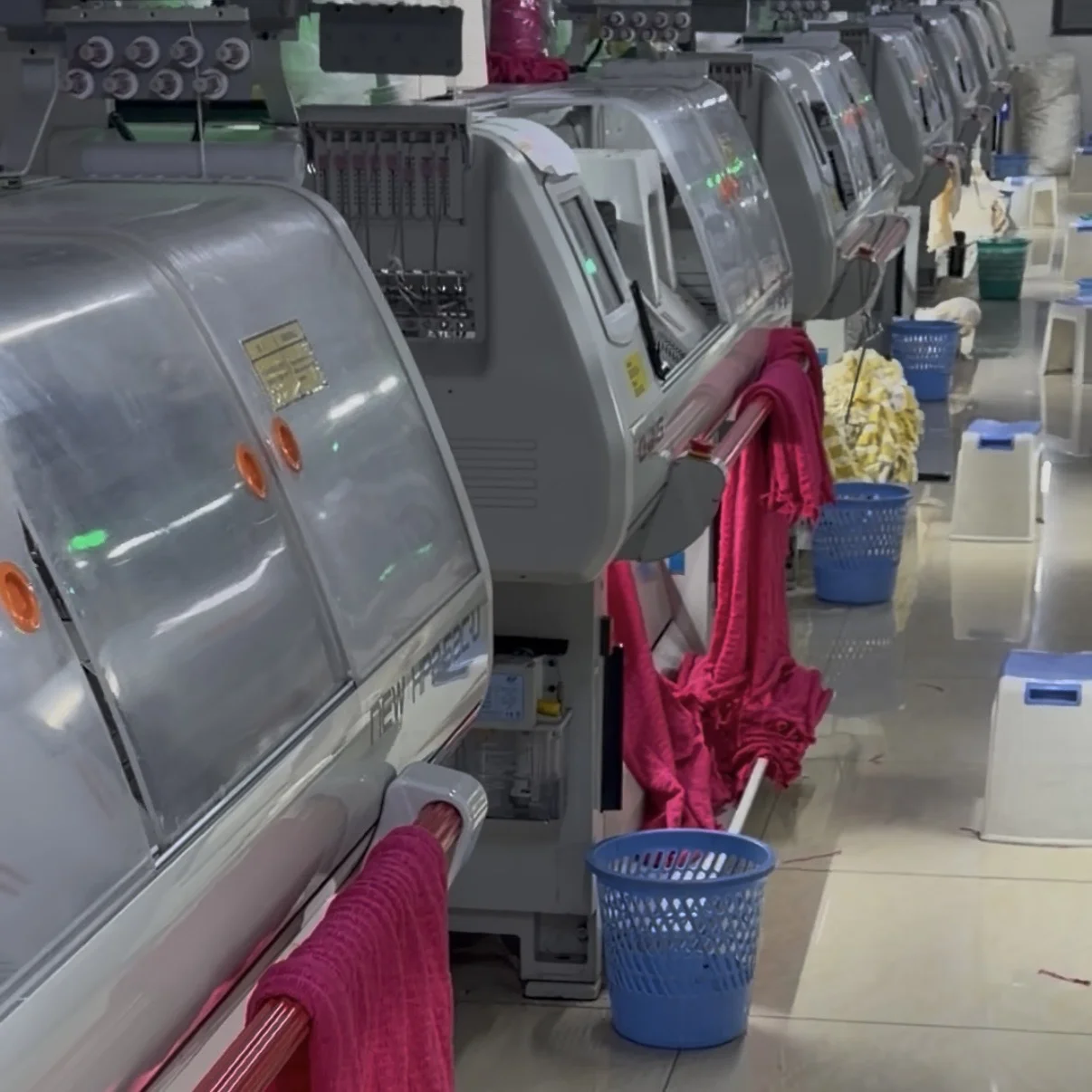 Japanese Shima Seiki computerized knitting machine programming and operation in a certified knitwear factory in Shantou, Guangdong